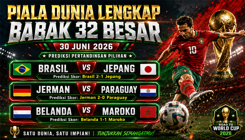 Jadwal Piala Dunia Lengkap Babak 32 Besar 30 Juni 2026: Brasil vs Jepang, Jerman vs Paraguay, Belanda vs Maroko
